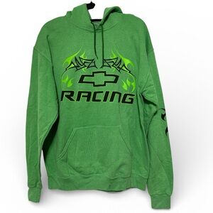 Y2K Chevrolet Racing Hoodie Neon Green Flames GM Licensed Sweatshirt Size M
